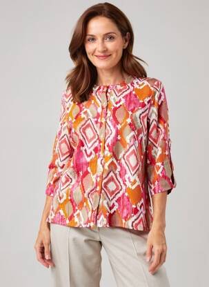 Chemisier imprimé fantaisie manches 3/4 rose GUY DUBOUIS femme