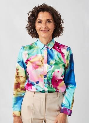 Chemisier imprimé fantaisie manches longues bleu GREGORY PAT femme