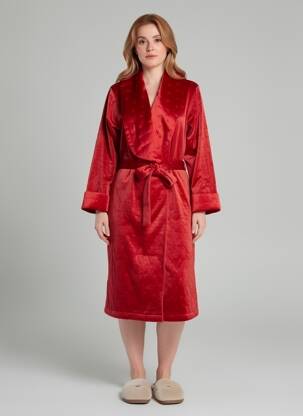 Robe de chambre col cache-coeur rouge MARJOLAINE femme