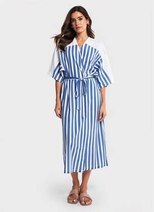 Robe de chambre col v bleu PLUTO ON THE MOON femme