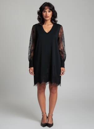 Robe pull col v manches longues noir MARJOLAINE femme