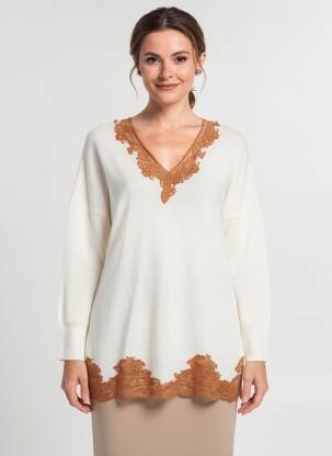Pull tunique manches longues manches longues beige MARJOLAINE femme
