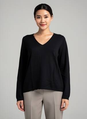 Pull coupe droite manches longues noir OSCALITO femme