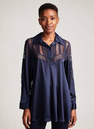 Tunique manches longues col chemisier bleu MARJOLAINE femme