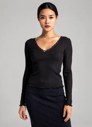 Top stretch manches longues noir JANIRA femme