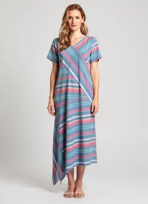 Robe longue manches courtes manches courtes bleu SHEEGO femme