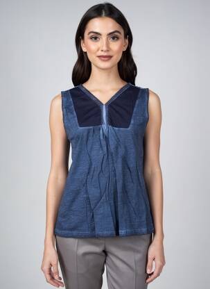 Top stretch sans manche bleu SHEEGO femme
