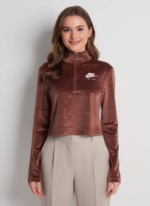 Pull manches longues manches longues marron NIKE femme