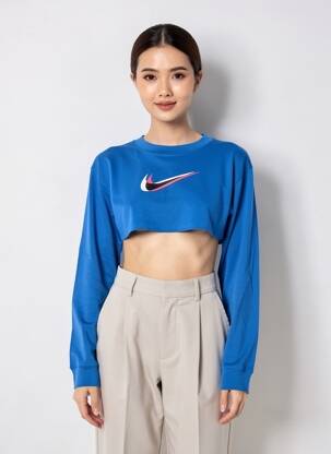 Pull coupe cintrée manches longues bleu NIKE femme