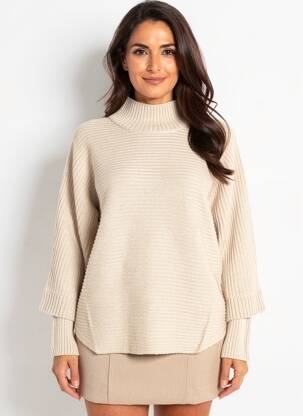 Pull coupe droite manches longues beige HEINE femme