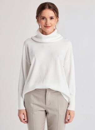Pull col roulé coupe droite manches longues blanc HEINE femme
