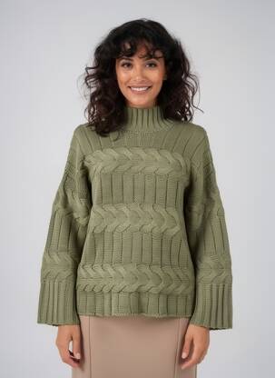 Pull coupe droite manches longues vert HEINE femme