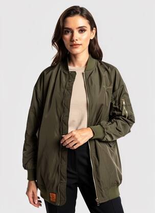 Blouson col v vert BOMBERS femme