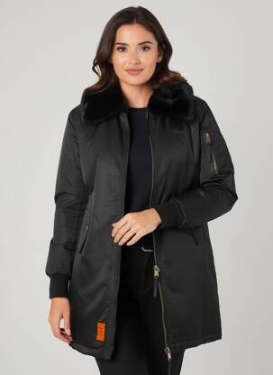 Manteau long coupe droite sans capuche noir BOMBERS femme