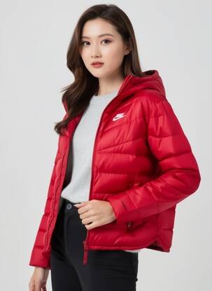 Doudoune manches longues a capuche rouge NIKE femme