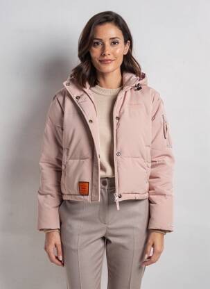 Doudoune manches longues a capuche rose BOMBERS femme
