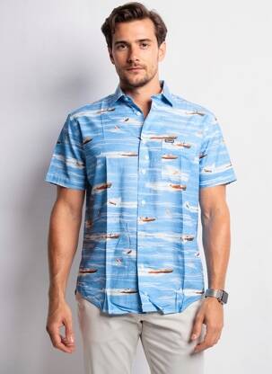 Chemise manches courtes imprimé fantaisie bleu FACONNABLE homme