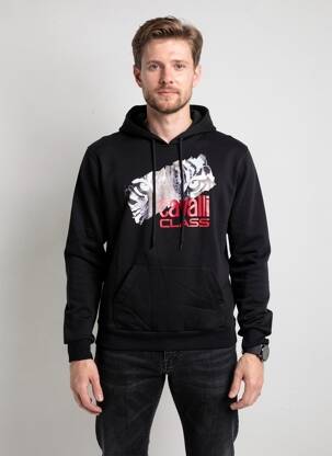 Sweat-shirt à capuche poches manches longues noir CAVALLI homme