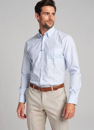 Chemise manches longues coupe droite bleu FACONNABLE homme