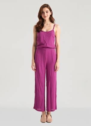 Combi-pantalon tissage crêpe fines bretelles violet SEE U SOON femme