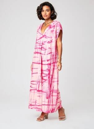 Robe longue imprimé fantaisie manches courtes rose GOLD & SILVER femme
