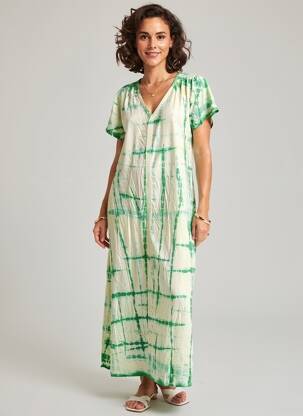 Robe longue imprimé fantaisie manches courtes vert GOLD & SILVER femme