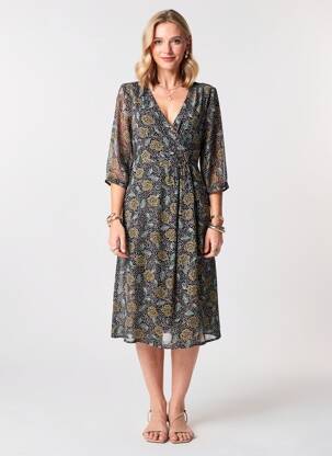 Robe mi-longue manches 3/4 manches 3/4 noir GARANCE femme