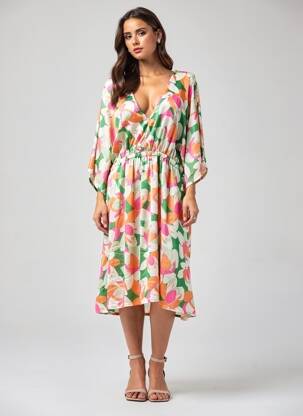 Robe mi-longue manches 3/4 manches 3/4 vert SUZZY & MILLY femme