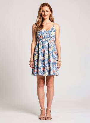 Robe courte coupe cintrée fines bretelles bleu MAJOLICA femme