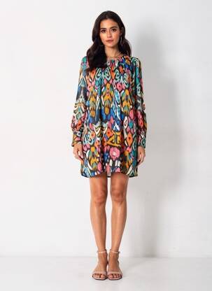 Robe courte manches longues manches longues orange LILI & LALA femme