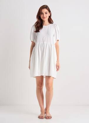 Robe courte manches courtes manches courtes blanc KILKY femme