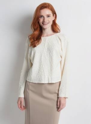 Top col rond manches longues beige KILKY femme