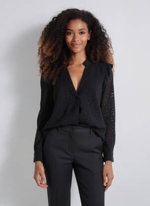 Blouse poignets boutonnés avec fente manches longues noir KILKY femme
