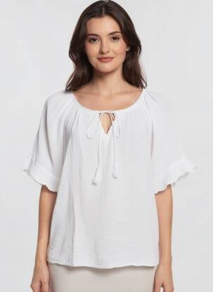 Tunique manches courtes tissage crêpe blanc ANDROMEDE femme