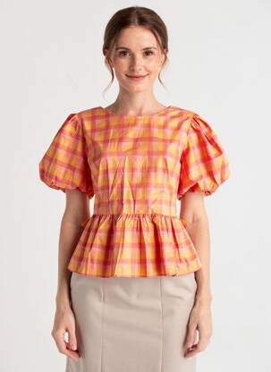 Blouse tissage popeline manches courtes orange CERISE BLUE femme