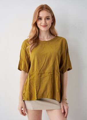 Blouse col rond manches courtes jaune AMERICAN VINTAGE femme