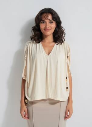 Top stretch manches courtes beige ORFEO femme