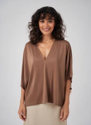 Top stretch manches courtes marron ORFEO femme