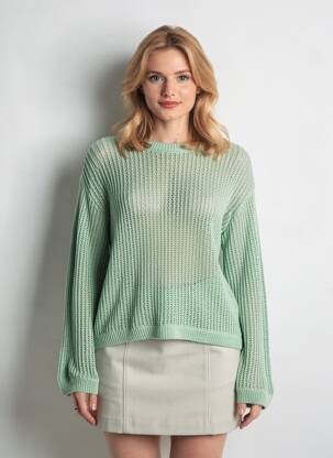 Pull maille ajourée manches longues vert AMERICAN VINTAGE femme