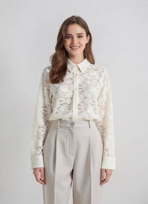 Chemisier coupe cintrée manches longues beige KILKY femme