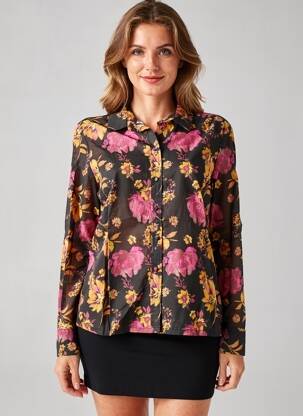 Chemisier imprimé fleurs manches longues noir GRACE & MILA femme
