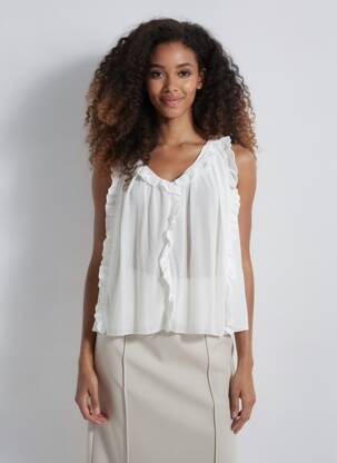 Blouse légère et transparente sans manche blanc KILKY femme