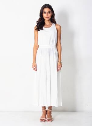 Robe longue tissage crêpe fines bretelles beige SEE U SOON femme