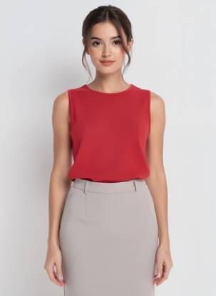 Pull stretch sans manche rouge GRACE & MILA femme