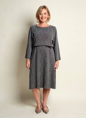 Robe mi-longue manches longues manches longues noir GRIFFON femme