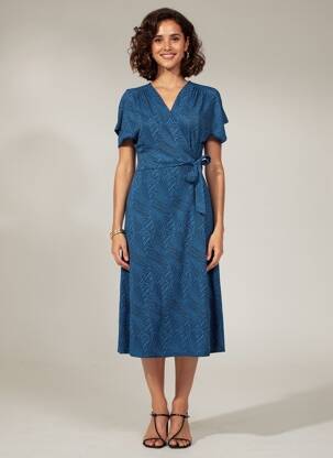 Robe mi-longue imprimé fantaisie manches courtes bleu MASAI femme
