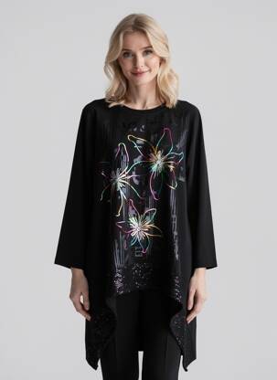 Tunique manches longues col rond noir OLIVER JUNG femme