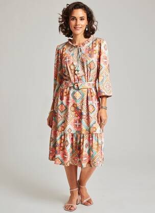 Robe mi-longue manches 3/4 manches 3/4 orange K-DESIGN femme