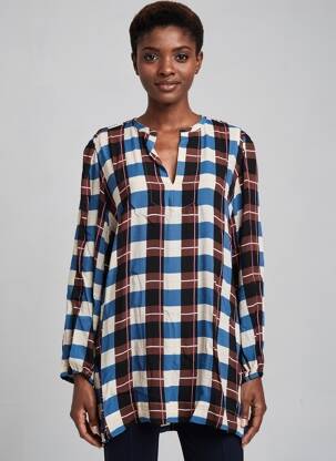 Tunique manches longues tissage crêpe marron MASAI femme