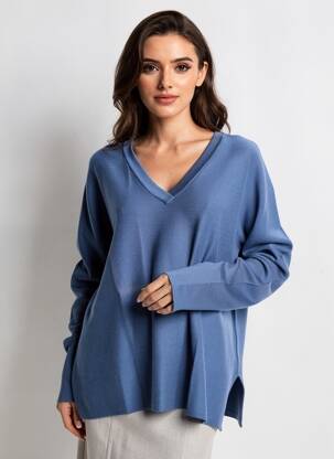 Pull col v manches longues bleu MASAI femme